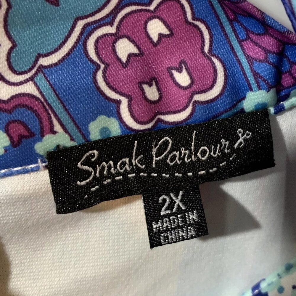 NWT 2X 18 Smak Parlour Fuchsia & Fancy Houses & Flowers Mini Dress - Picture 12 of 13